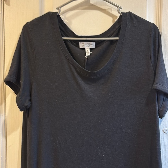 JESSICA SIMSPON LONG BLACK DRESS SIZE LARGE V NECK SHORT SLEEVES MIDI LENGTH - Picture 3 of 5